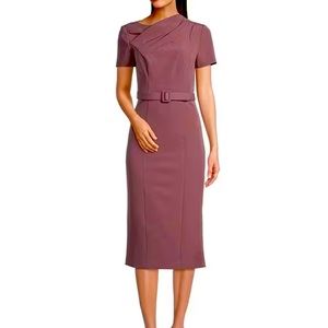 Kay Unger Asymmetrical Midi Dress - Mink color